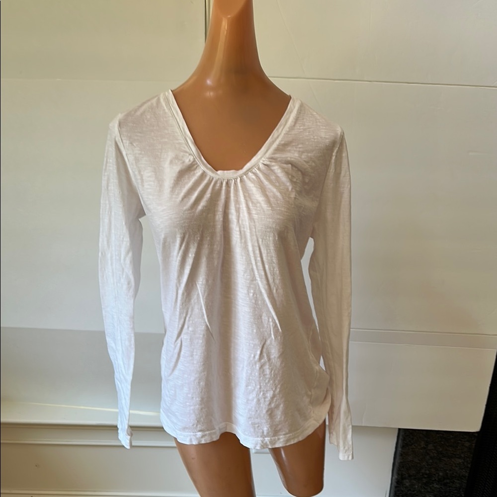 LOFT White Ruched Blouse with Long Sleeves